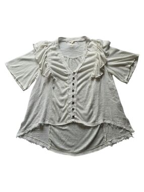 POL Droptail 100% Cotton White Ruffled Distressed Oversized Women's Top Size L‎